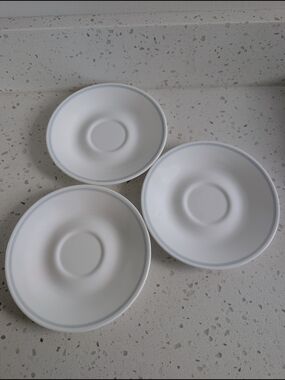 Corelle White Saucers with Light Blue/Gray Rim - Set of 4